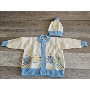 Vtg Confetti Knits Embroidered Animals Bears Blue Pullover Infant Sweater 0-6M